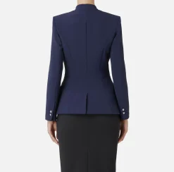 Elisabetta Franchi Jackets And Trench Coats|Crêpe double-breasted jacket with satin lapels Navy