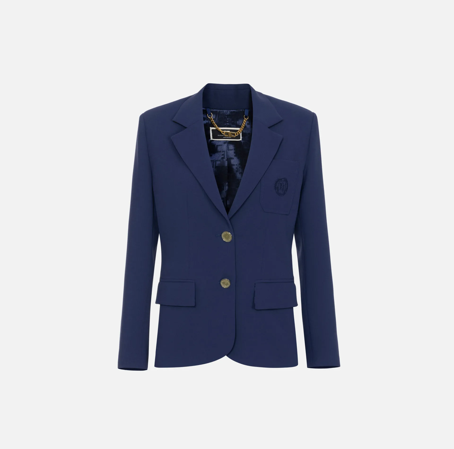 Elisabetta Franchi Jackets And Trench Coats|Crêpe jacket with emblem embroidery Navy