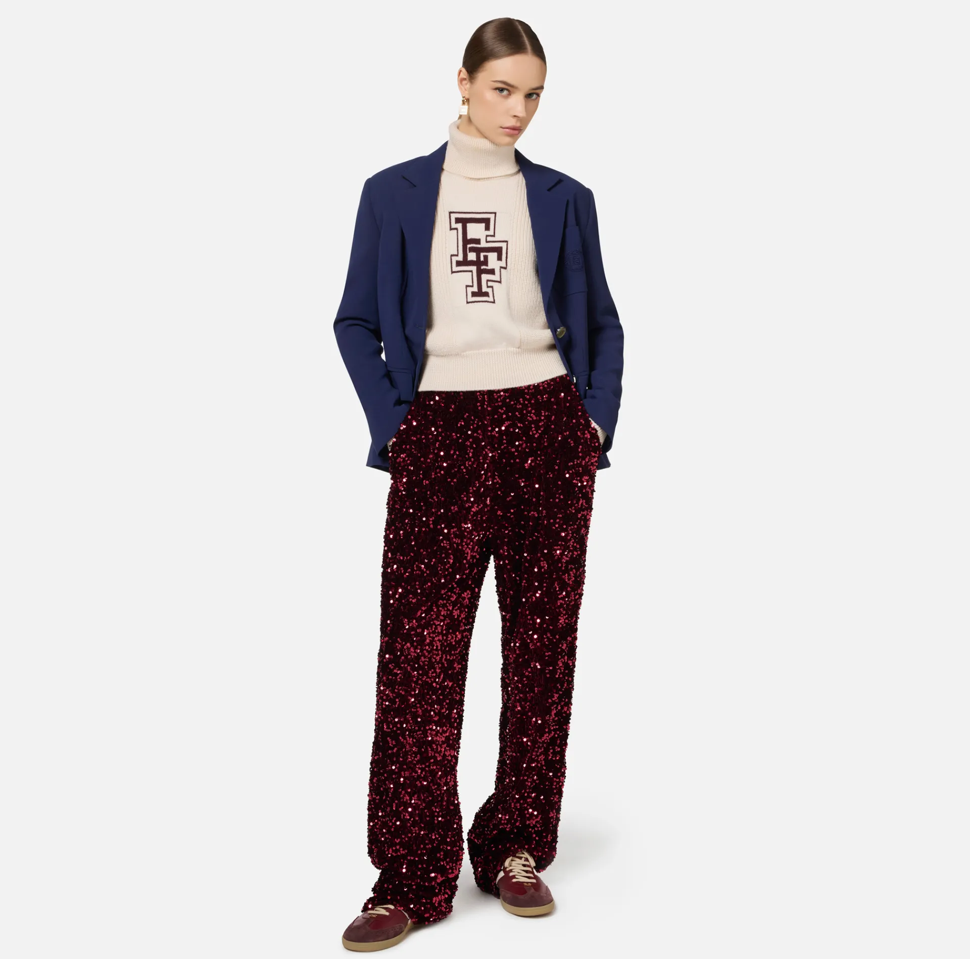Elisabetta Franchi Jackets And Trench Coats|Crêpe jacket with emblem embroidery Navy