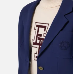 Elisabetta Franchi Jackets And Trench Coats|Crêpe jacket with emblem embroidery Navy