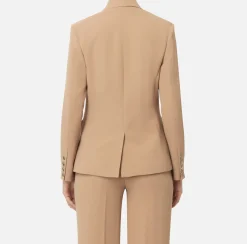 Elisabetta Franchi Jackets And Trench Coats|Crêpe jacket with emblem embroidery Camel