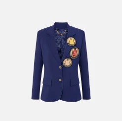 Elisabetta Franchi Jackets And Trench Coats|Crêpe jacket with patch Navy