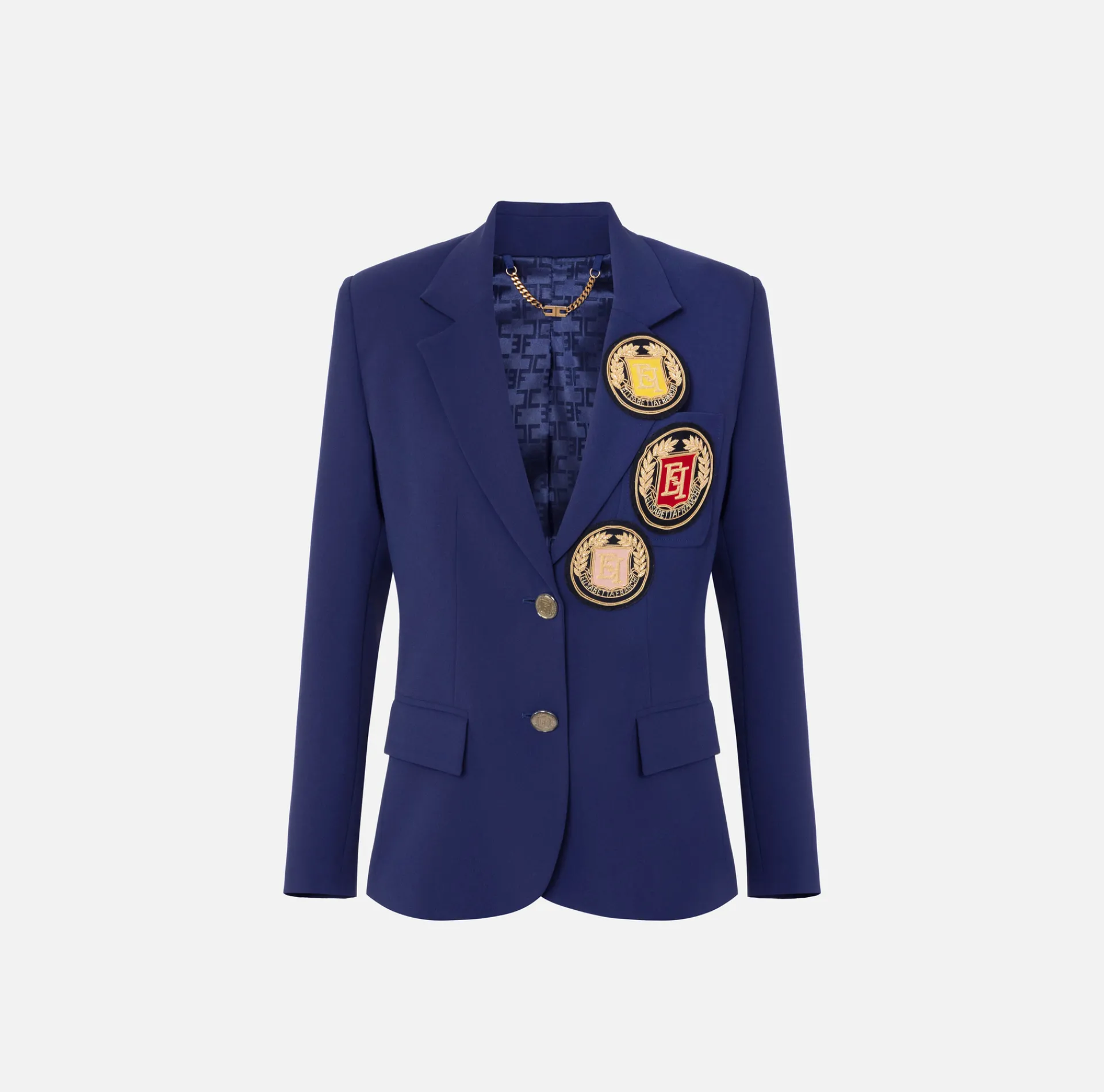 Elisabetta Franchi Jackets And Trench Coats|Crêpe jacket with patch Navy