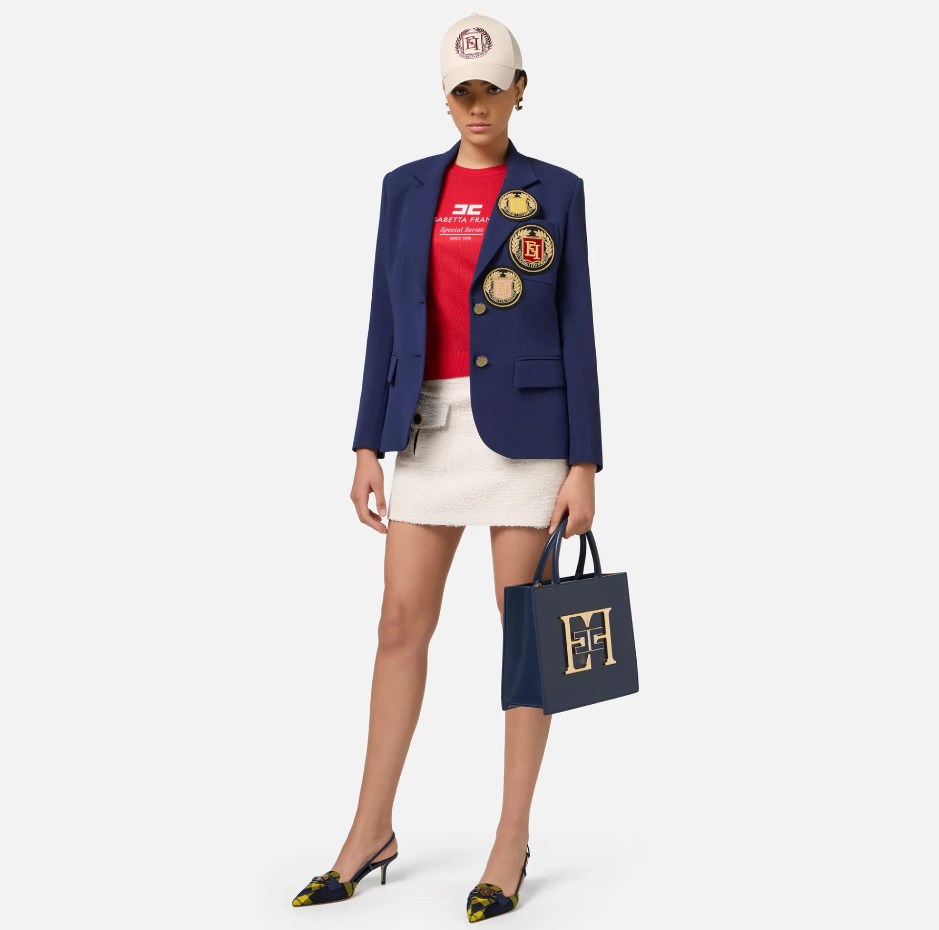 Elisabetta Franchi Jackets And Trench Coats|Crêpe jacket with patch Navy
