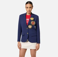Elisabetta Franchi Jackets And Trench Coats|Crêpe jacket with patch Navy