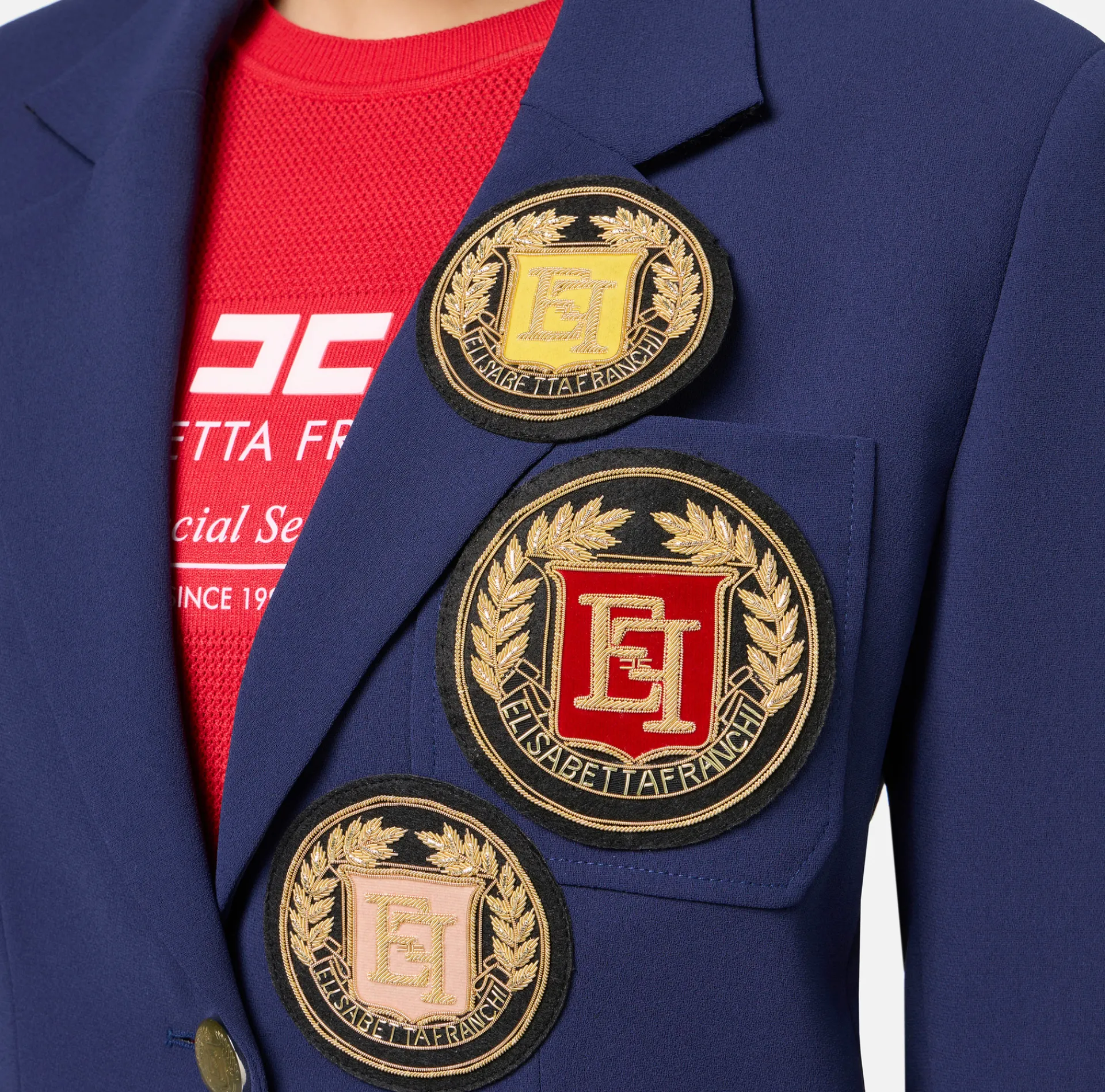 Elisabetta Franchi Jackets And Trench Coats|Crêpe jacket with patch Navy