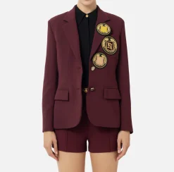 Elisabetta Franchi Jackets And Trench Coats|Crêpe jacket with patch RougeNoir