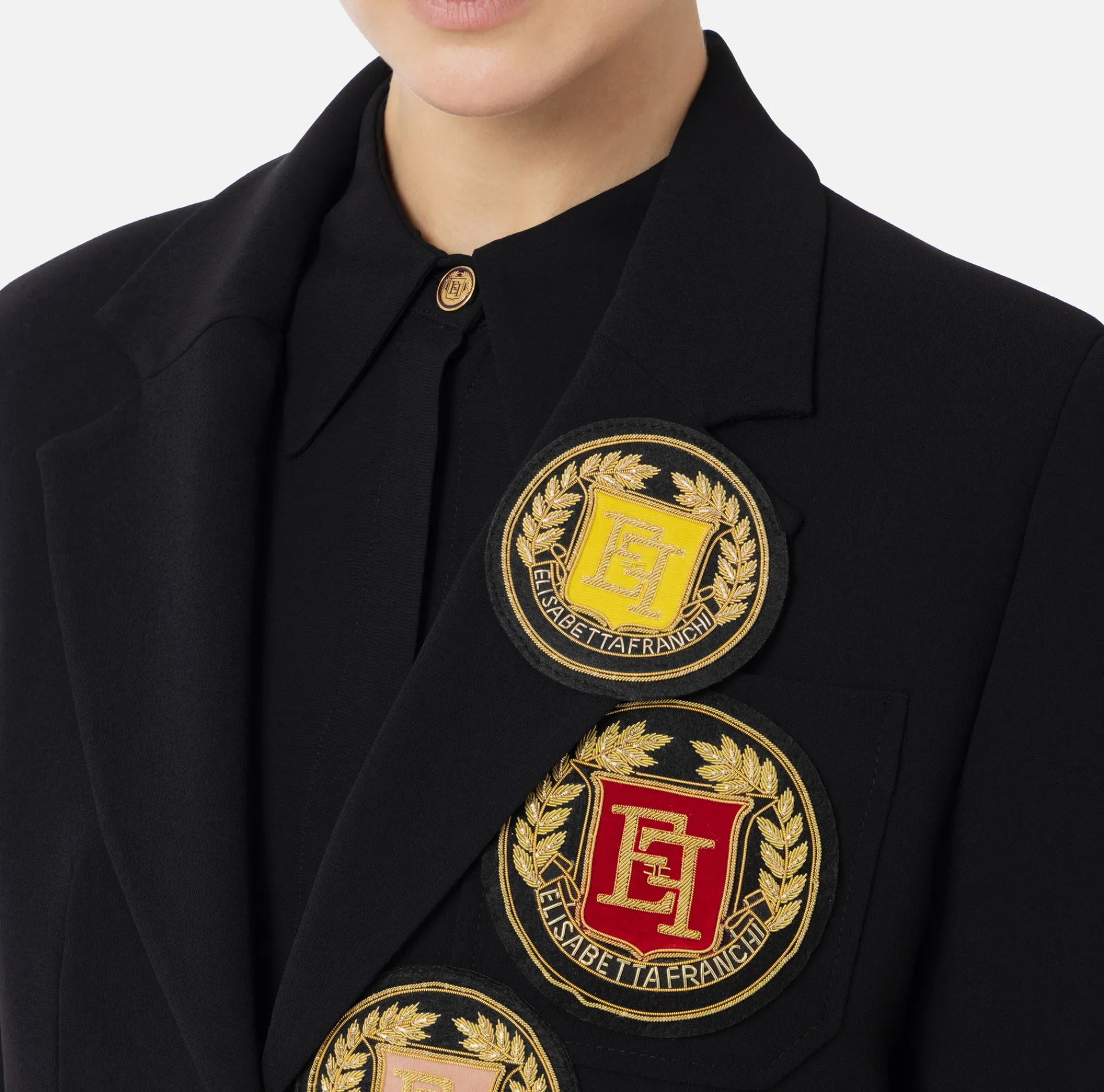 Elisabetta Franchi Jackets And Trench Coats|Crêpe jacket with patch Black