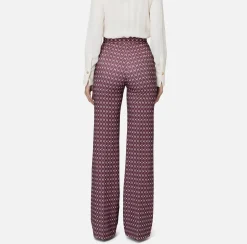 Elisabetta Franchi Trousers And Shorts|Tailleur|Crêpe palazzo trousers with diamond print and chain RougeNoir/Butter