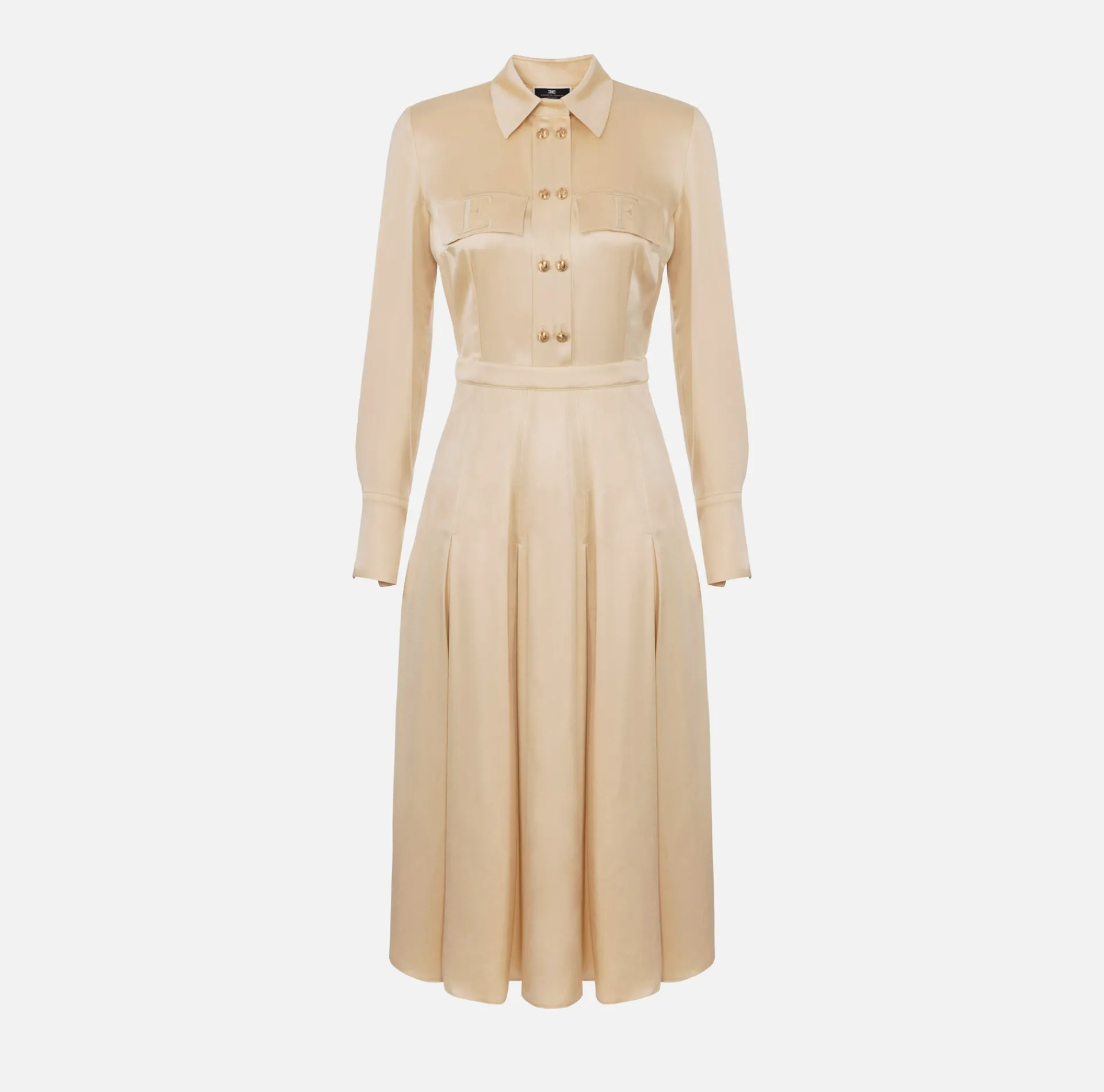 Elisabetta Franchi Midi Dresses|Dresses|Crêpe shirt-dress with pockets Cream