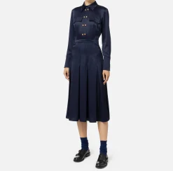 Elisabetta Franchi Midi Dresses|Dresses|Crêpe shirt-dress with pockets Navy