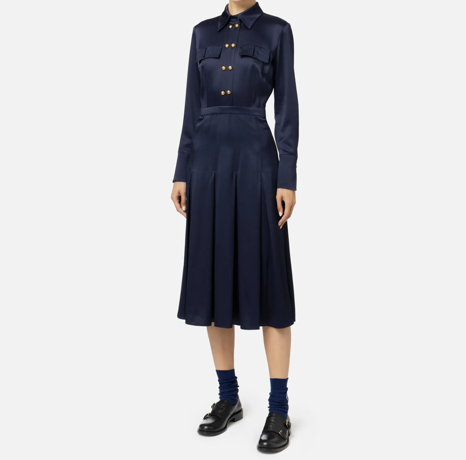 Elisabetta Franchi Midi Dresses|Dresses|Crêpe shirt-dress with pockets Navy