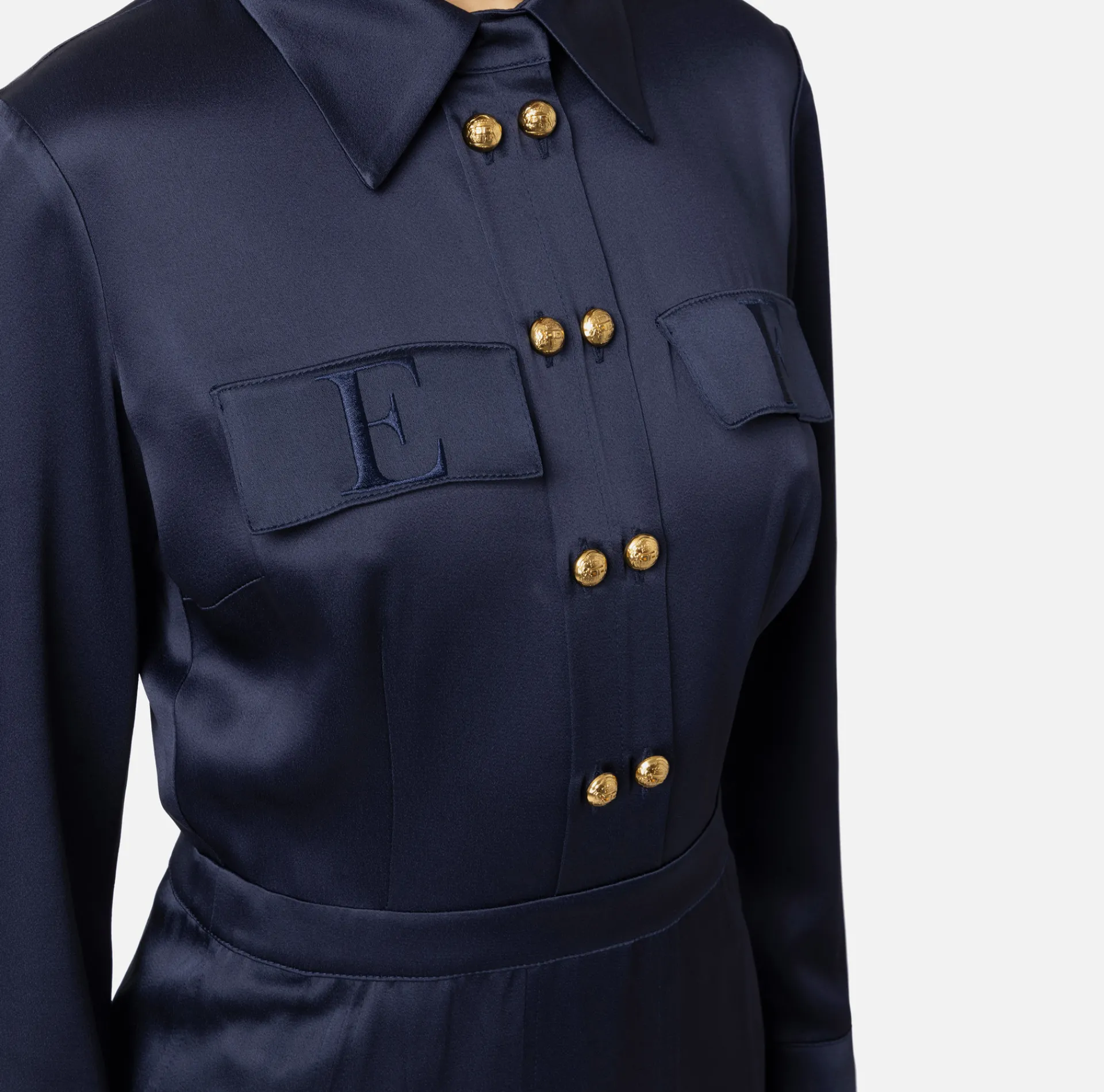 Elisabetta Franchi Midi Dresses|Dresses|Crêpe shirt-dress with pockets Navy