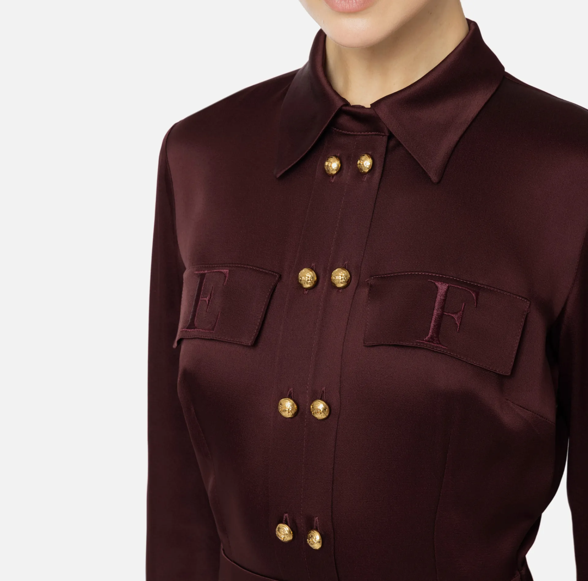 Elisabetta Franchi Midi Dresses|Dresses|Crêpe shirt-dress with pockets RougeNoir