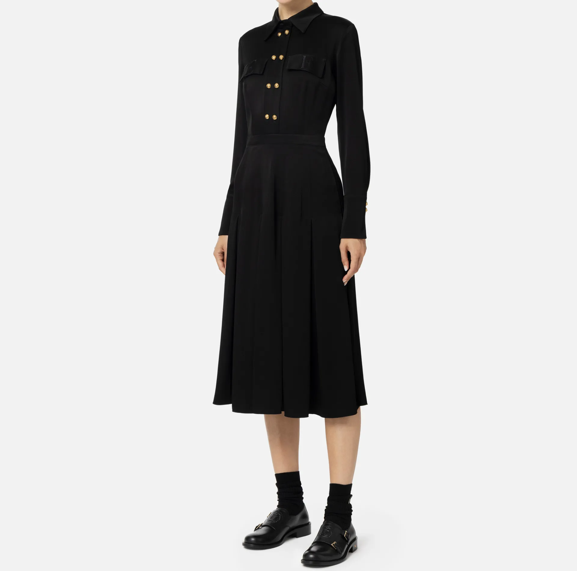 Elisabetta Franchi Midi Dresses|Dresses|Crêpe shirt-dress with pockets Black