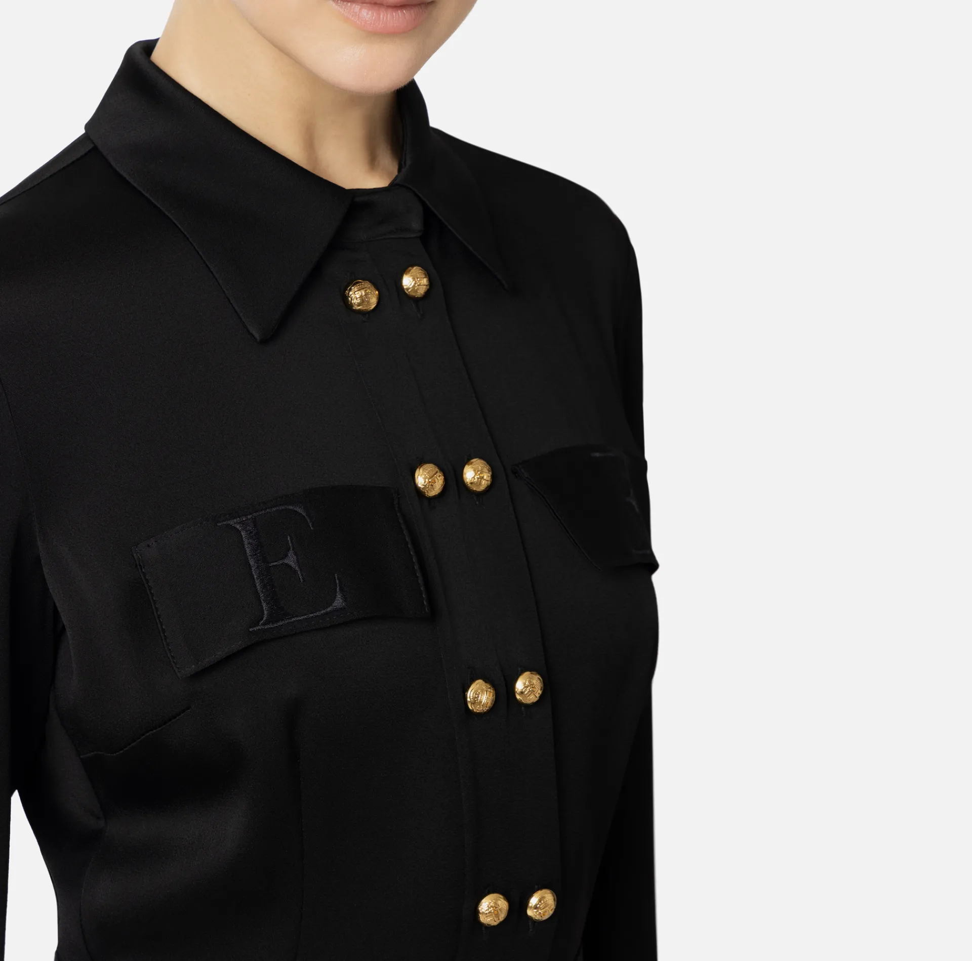 Elisabetta Franchi Midi Dresses|Dresses|Crêpe shirt-dress with pockets Black
