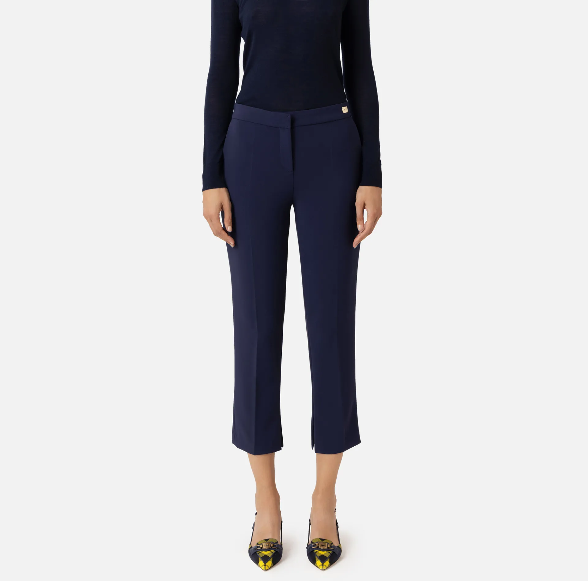 Elisabetta Franchi Trousers And Shorts|Crêpe trousers with slits Navy