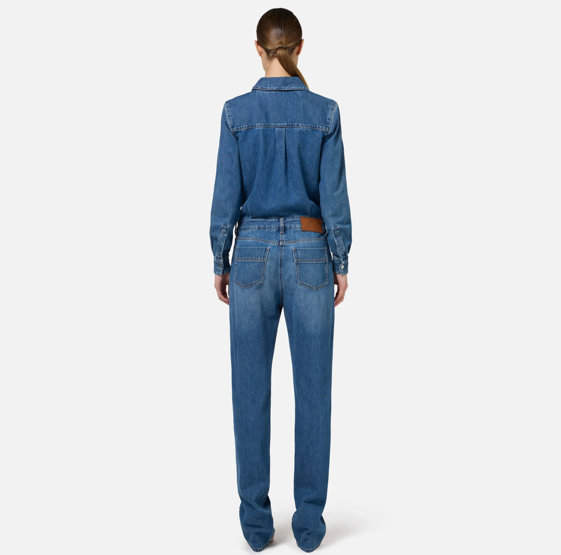 Elisabetta Franchi Jumpsuits|Denim jumpsuit with shirts DenimBlue