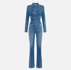 Elisabetta Franchi Jumpsuits|Denim jumpsuit with zip and shoulder pads DenimBlue