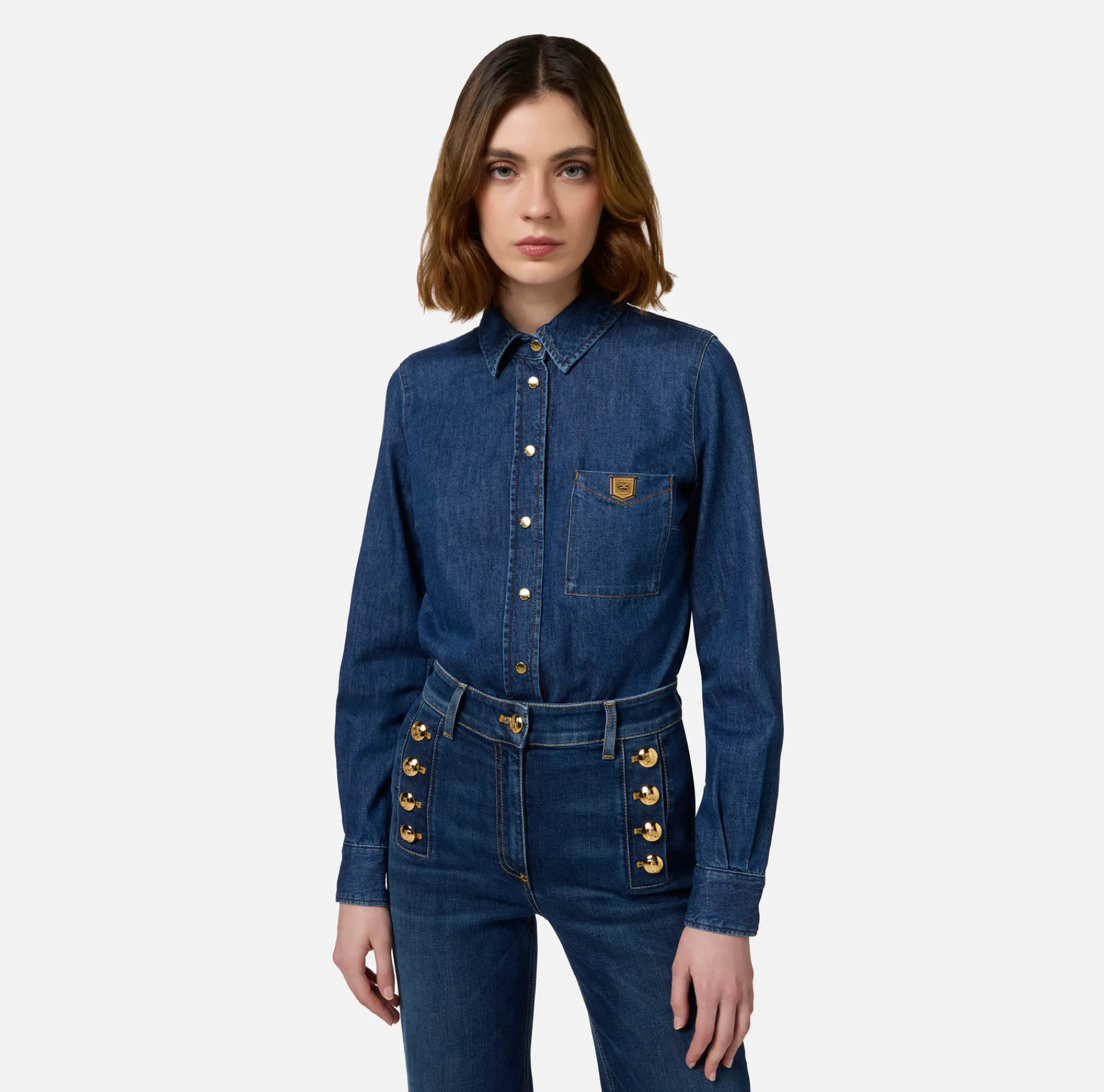 Elisabetta Franchi Shirts And Blouses|Denim shirt with breast pocket DenimBlue