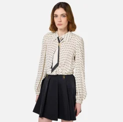 Elisabetta Franchi Shirts And Blouses|Diamond print georgette cropped blouse with foulard scarf Butter/Black