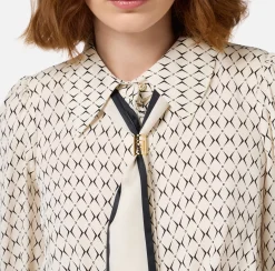 Elisabetta Franchi Shirts And Blouses|Diamond print georgette cropped blouse with foulard scarf Butter/Black