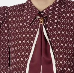 Elisabetta Franchi Shirts And Blouses|Diamond print georgette cropped blouse with foulard scarf RougeNoir/Butter