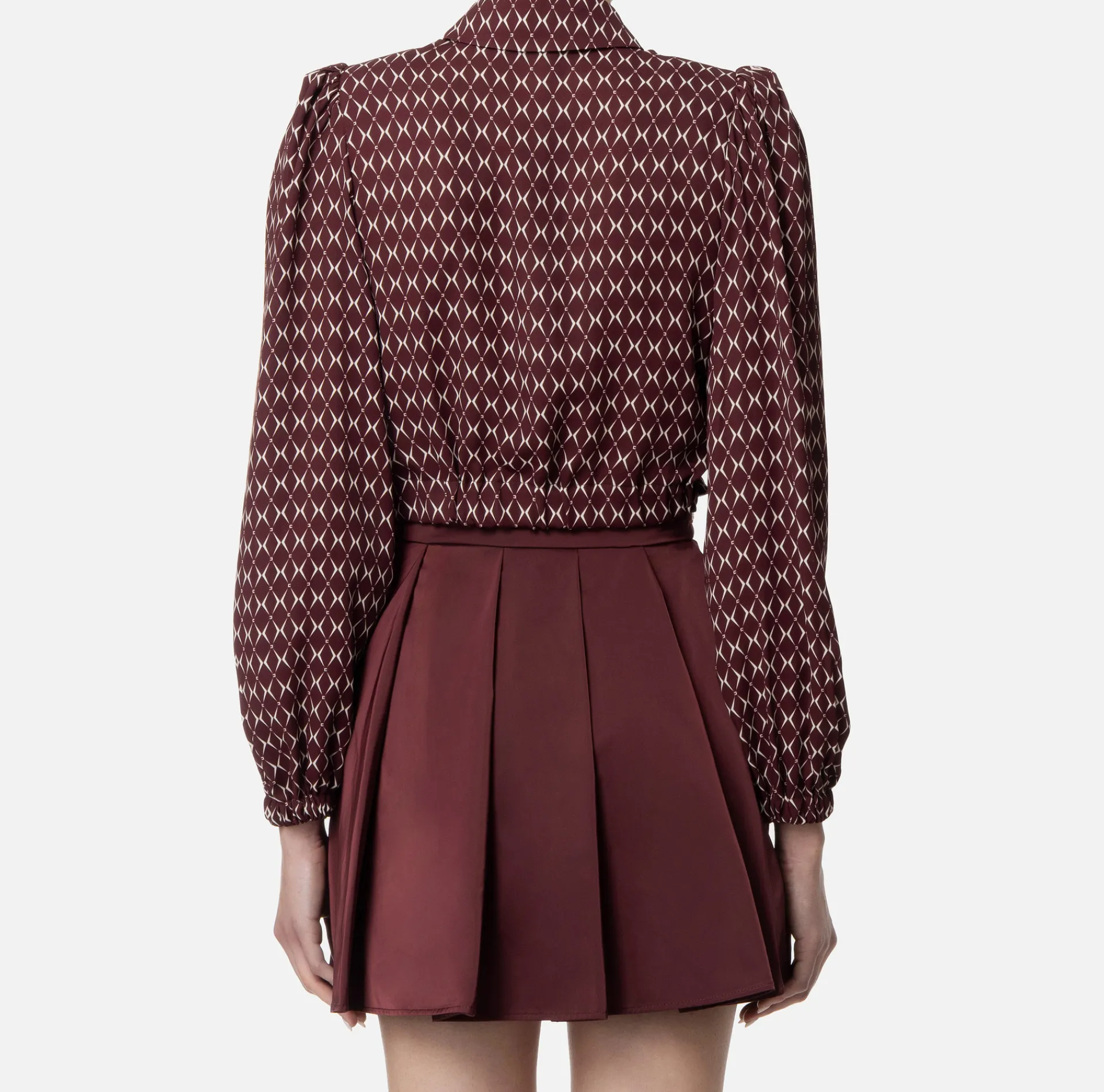 Elisabetta Franchi Shirts And Blouses|Diamond print georgette cropped blouse with foulard scarf RougeNoir/Butter