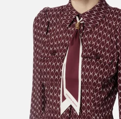 Elisabetta Franchi Mini Dresses|Dresses|Diamond print georgette mini-dress with foulard RougeNoir/Butter