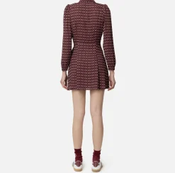 Elisabetta Franchi Mini Dresses|Dresses|Diamond print georgette mini-dress with foulard RougeNoir/Butter