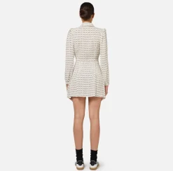 Elisabetta Franchi Mini Dresses|Dresses|Diamond print georgette mini-dress with foulard Black/Butter