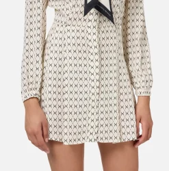 Elisabetta Franchi Mini Dresses|Dresses|Diamond print georgette mini-dress with foulard Butter/Black