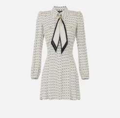 Elisabetta Franchi Dresses|Mini Dresses|Diamond print georgette mini-dress with foulard