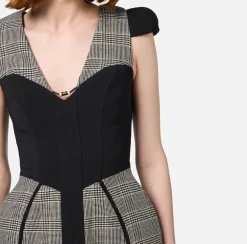 Elisabetta Franchi Mini Dresses|Dresses|Doll cool wool mini-dress in Prince of Wales fabric Black/PrinceofWales
