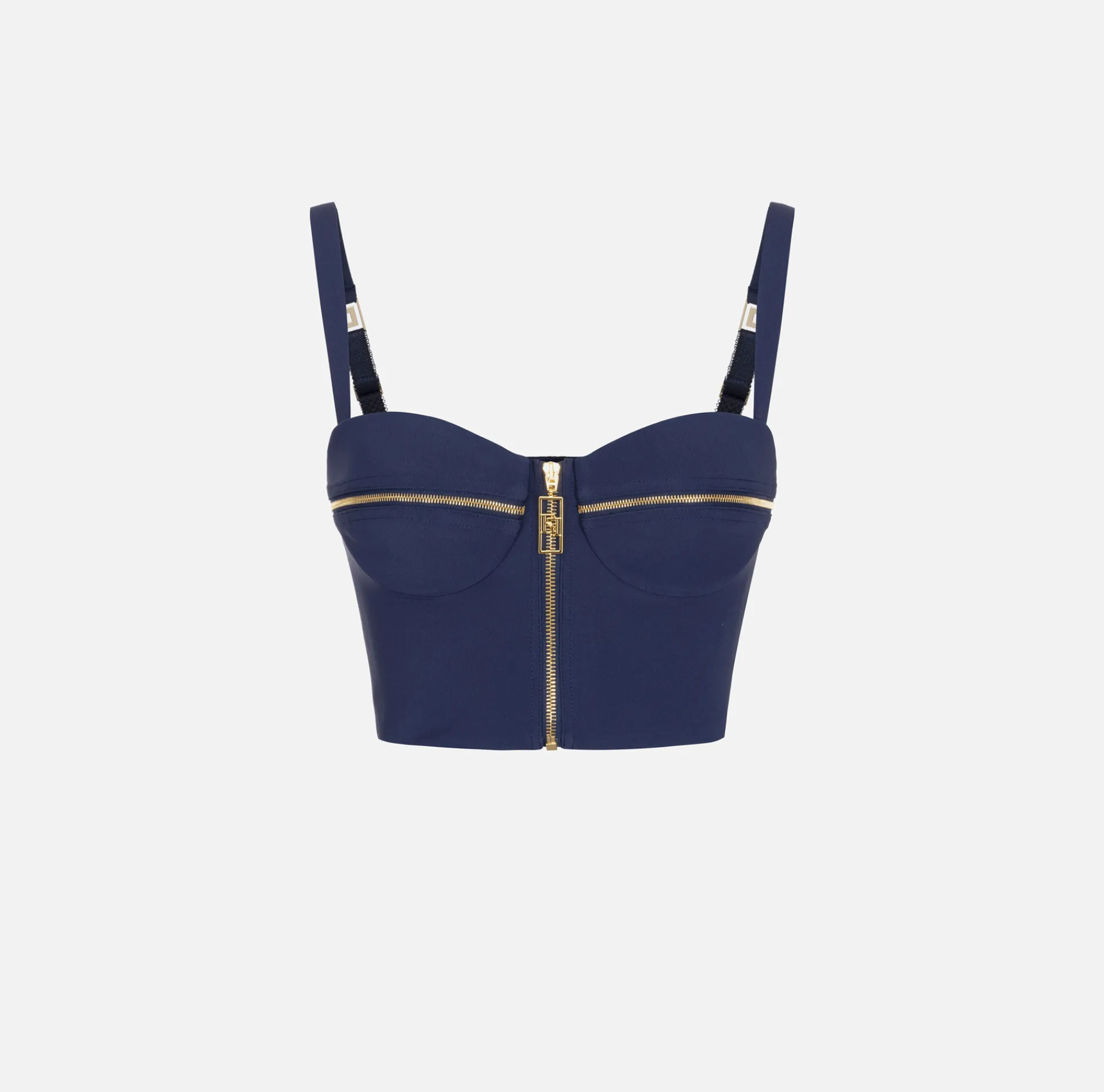 Elisabetta Franchi Top And T-Shirts|Double layer crêpe balconette top with zip pattern Navy