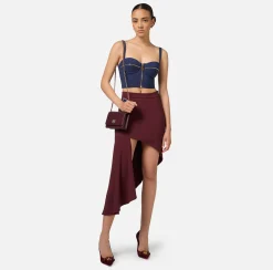 Elisabetta Franchi Top And T-Shirts|Double layer crêpe balconette top with zip pattern Navy