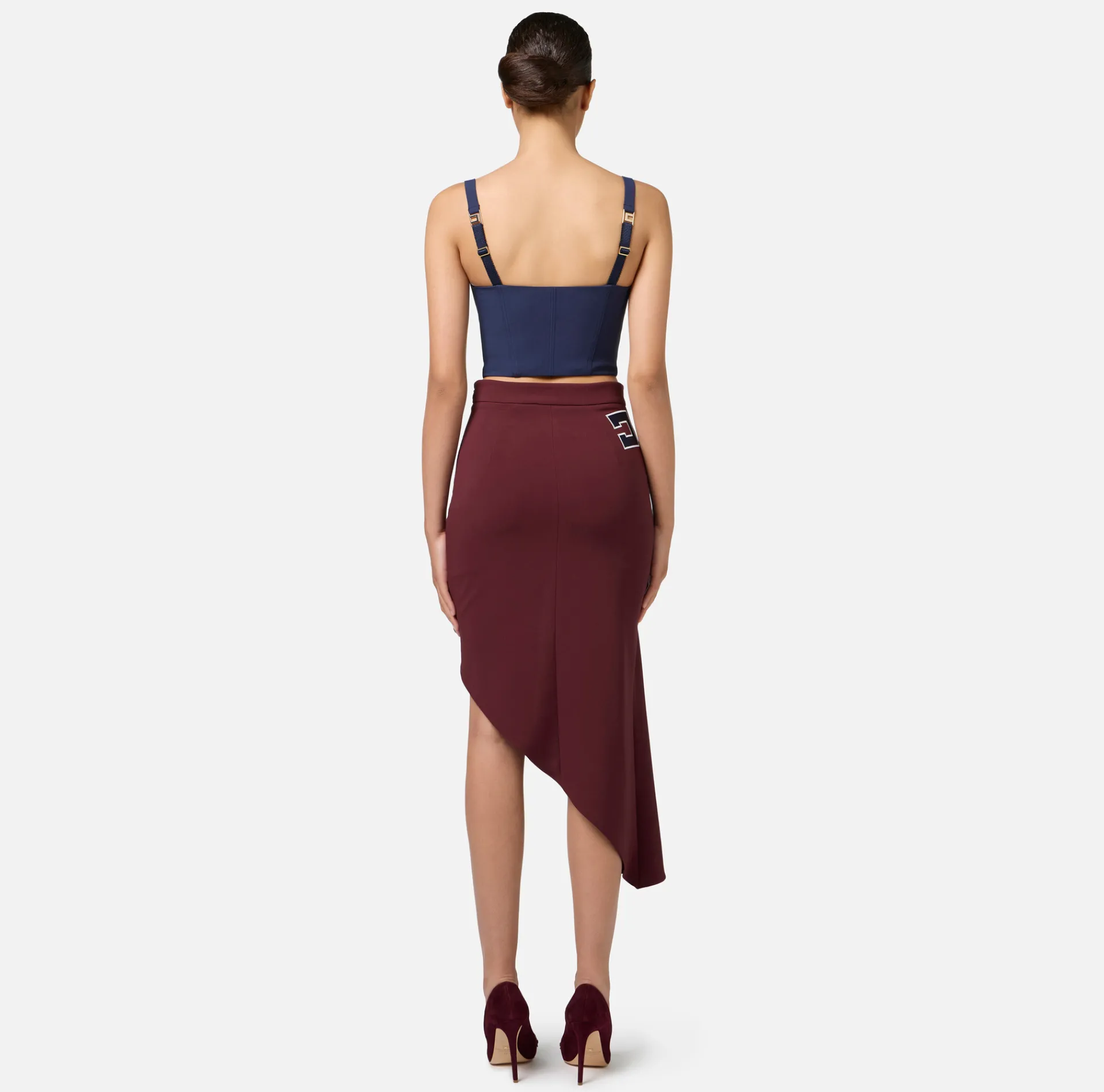 Elisabetta Franchi Top And T-Shirts|Double layer crêpe balconette top with zip pattern Navy