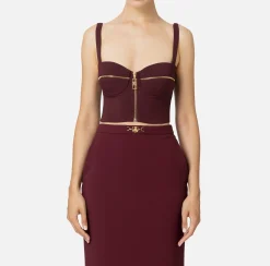 Elisabetta Franchi Top And T-Shirts|Double layer crêpe balconette top with zip pattern RougeNoir