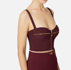 Elisabetta Franchi Top And T-Shirts|Double layer crêpe balconette top with zip pattern RougeNoir