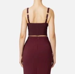Elisabetta Franchi Top And T-Shirts|Double layer crêpe balconette top with zip pattern RougeNoir