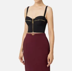 Elisabetta Franchi Top And T-Shirts|Double layer crêpe balconette top with zip pattern Black