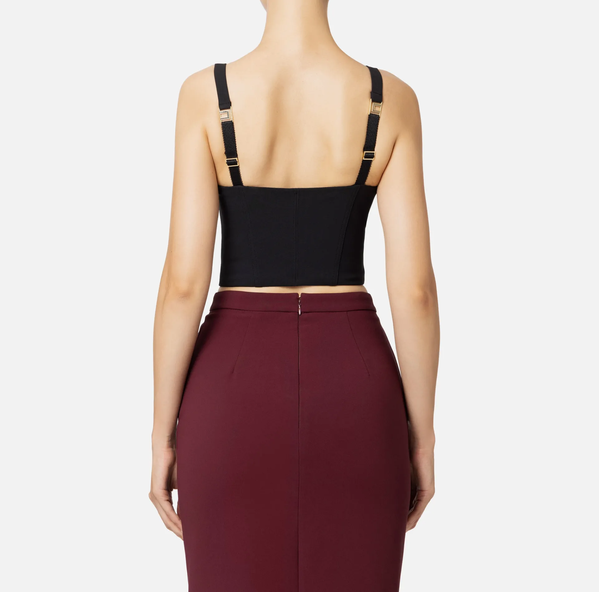 Elisabetta Franchi Top And T-Shirts|Double layer crêpe balconette top with zip pattern Black