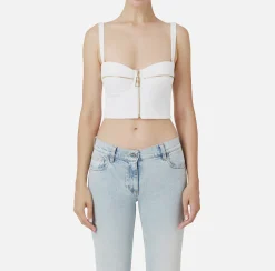 Elisabetta Franchi Top And T-Shirts|Double layer crêpe balconette top with zip pattern Ivory