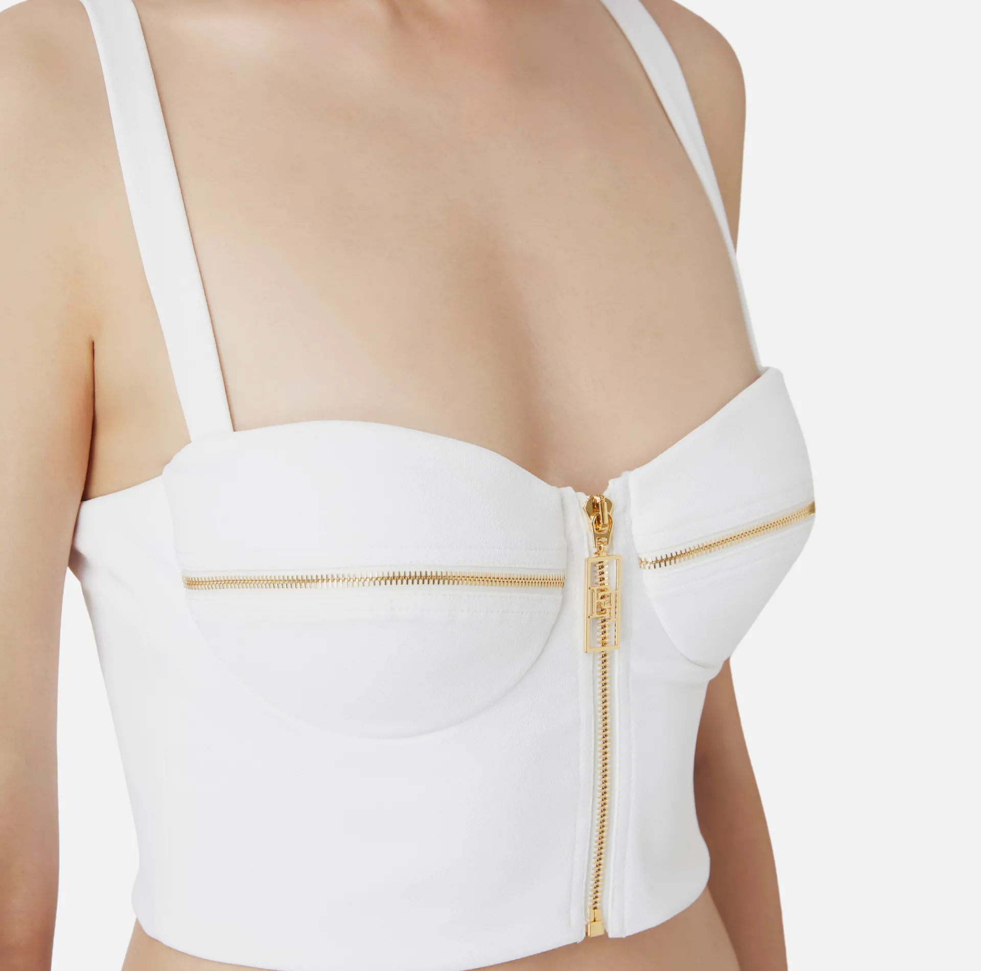 Elisabetta Franchi Top And T-Shirts|Double layer crêpe balconette top with zip pattern Ivory