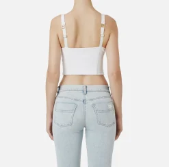 Elisabetta Franchi Top And T-Shirts|Double layer crêpe balconette top with zip pattern Ivory