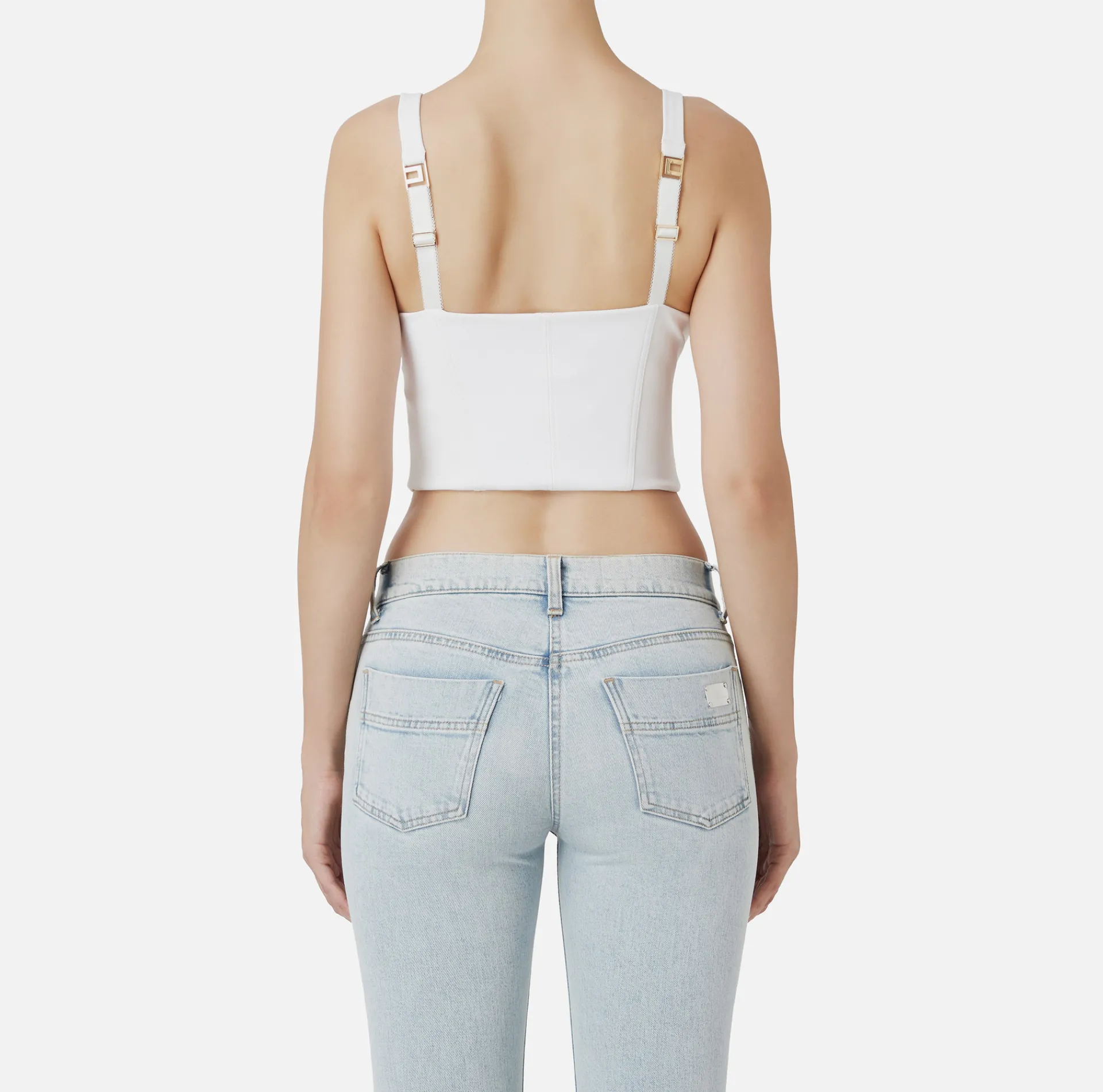 Elisabetta Franchi Top And T-Shirts|Double layer crêpe balconette top with zip pattern Ivory