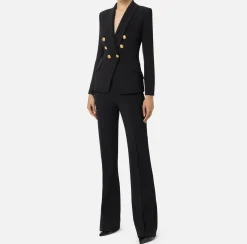 Elisabetta Franchi Tailleur|Double layer stretch crêpe suit with shawl jacket and palazzo trousers Black