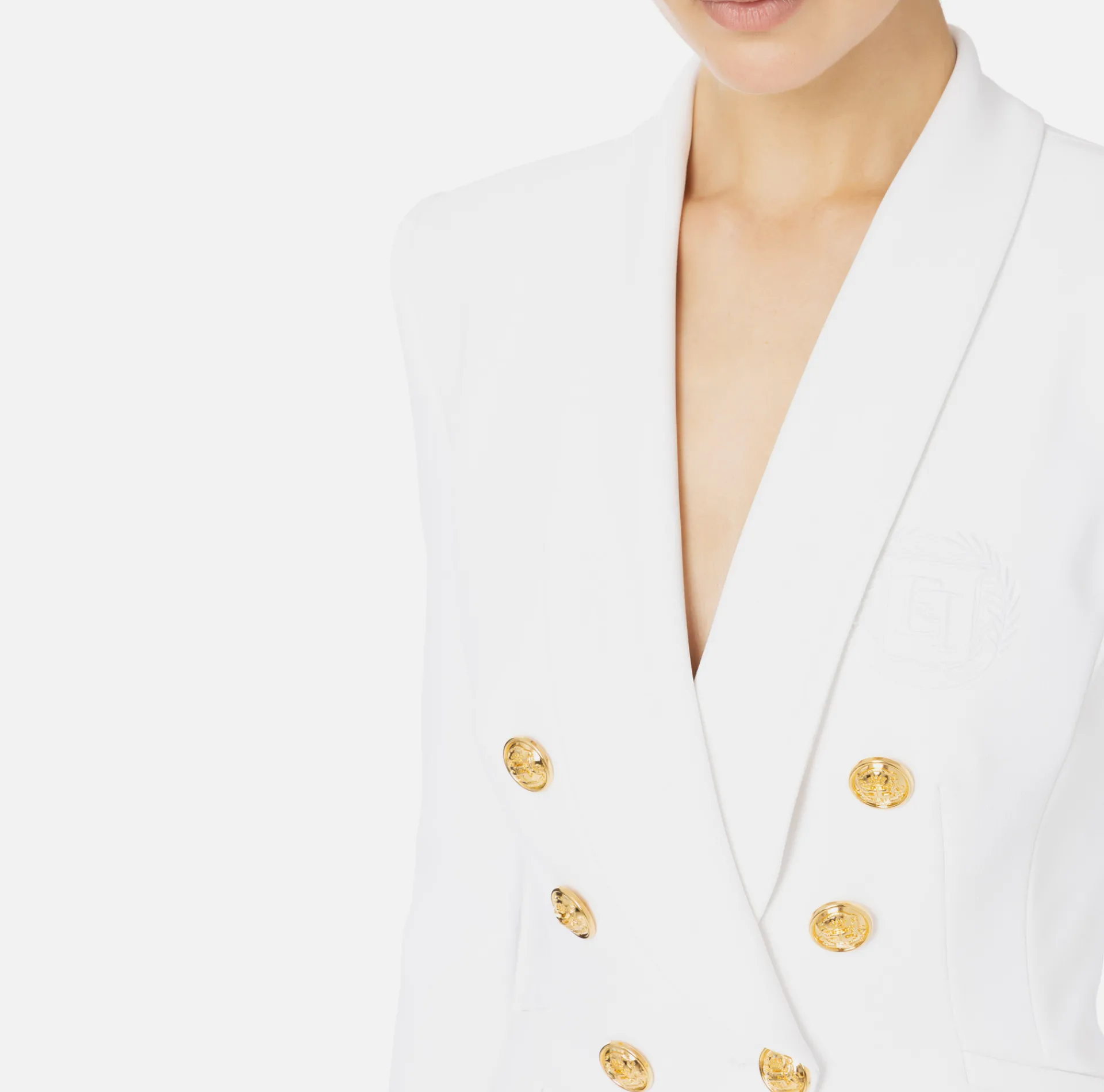 Elisabetta Franchi Tailleur|Double layer stretch crêpe suit with shawl jacket and palazzo trousers Ivory