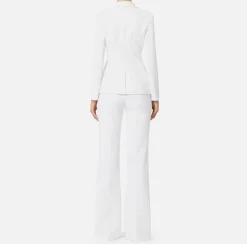 Elisabetta Franchi Tailleur|Double layer stretch crêpe suit with shawl jacket and palazzo trousers Ivory