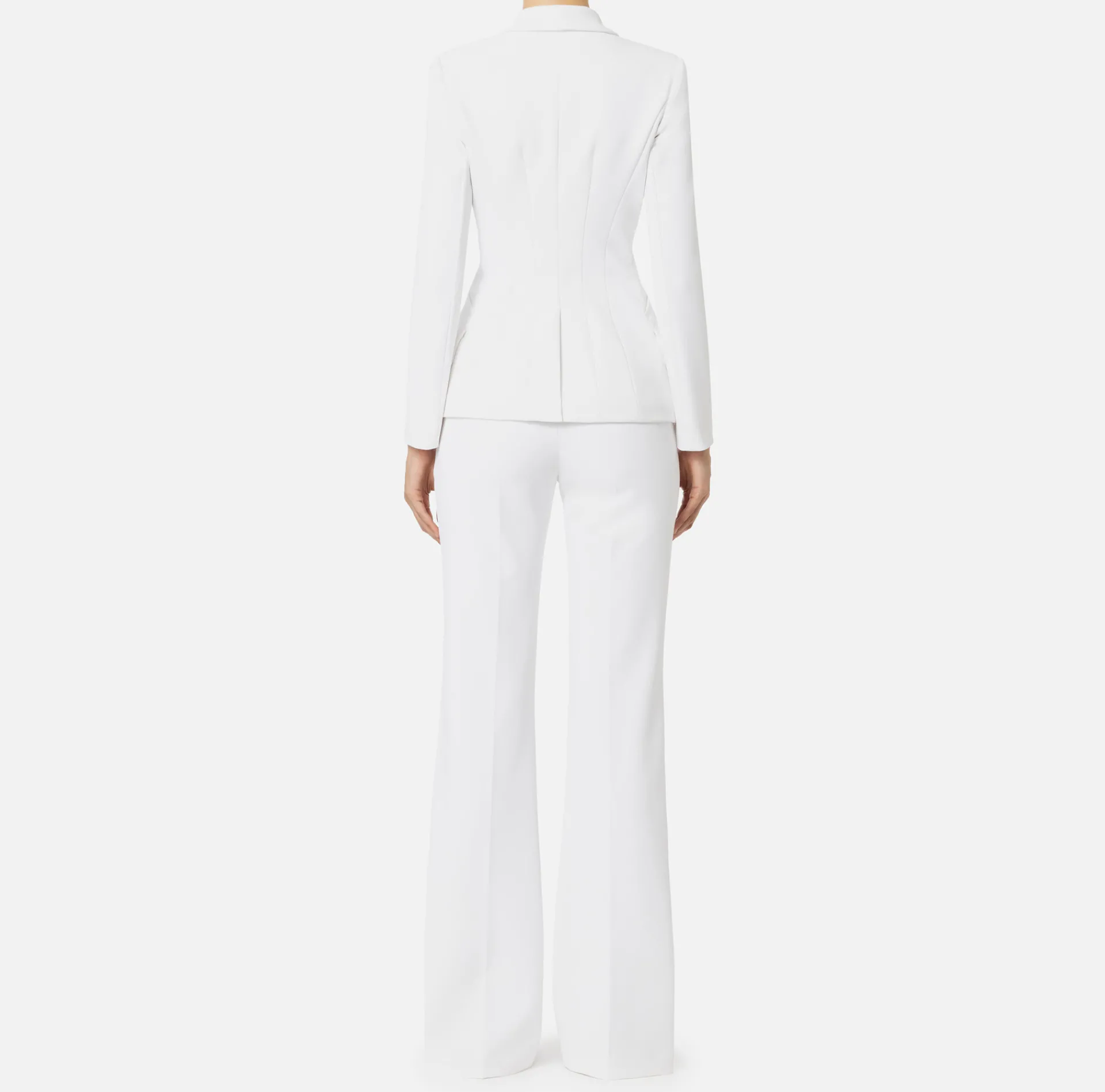 Elisabetta Franchi Tailleur|Double layer stretch crêpe suit with shawl jacket and palazzo trousers Ivory